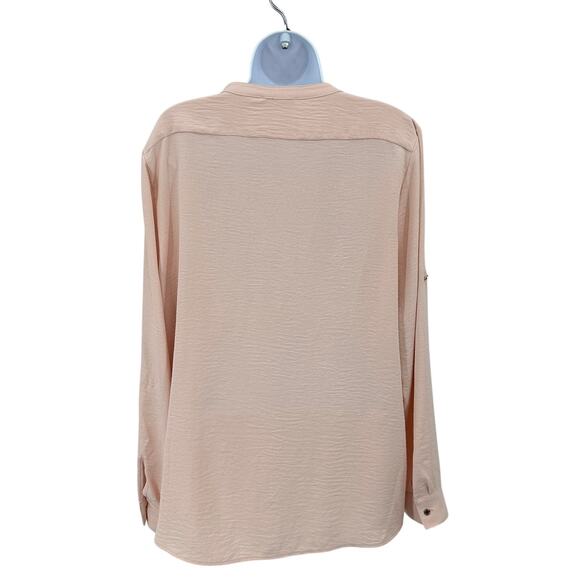 Calvin Klein Shirt WMNS XL Blush Pink Textured Roll Tab Sleeve Button Up Blouse - Picture 4 of 7